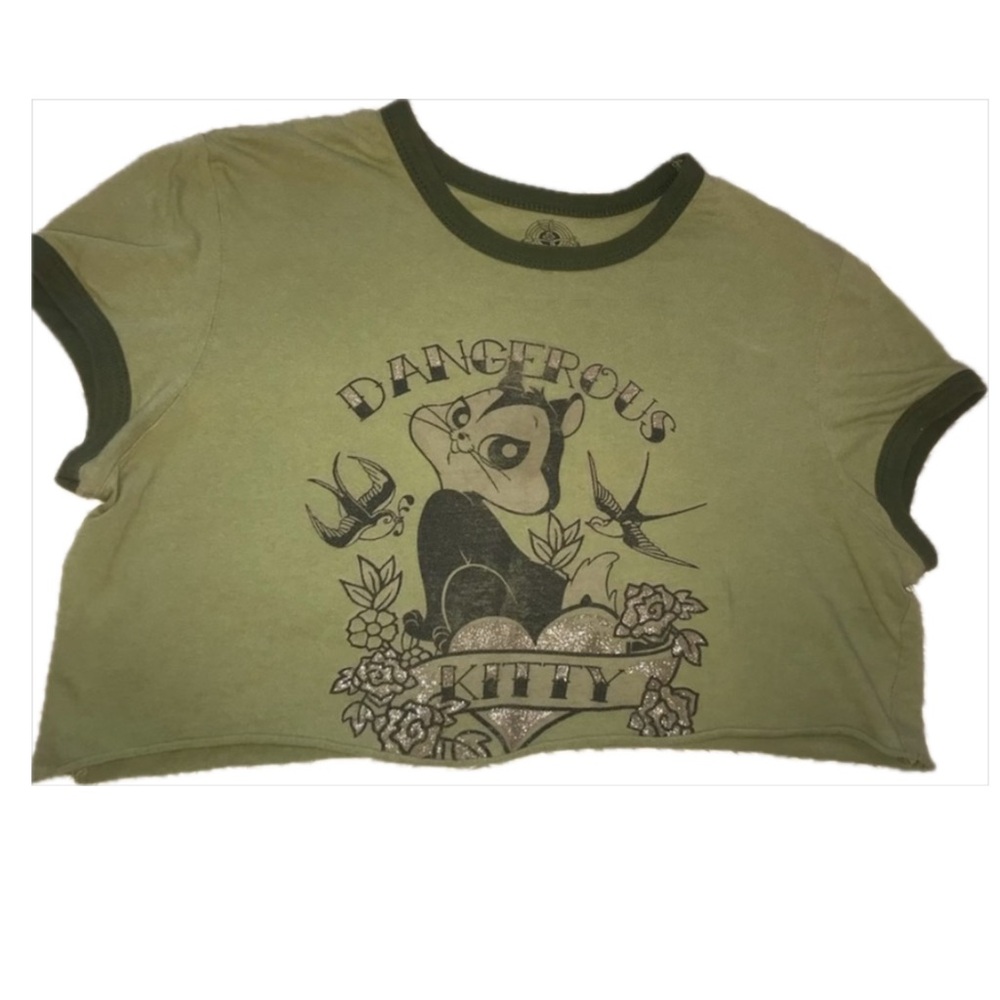 “Dangerous Kitty” Looney Tunes Pepe La Pew grunge skunk boho crop Y2K ringer tee